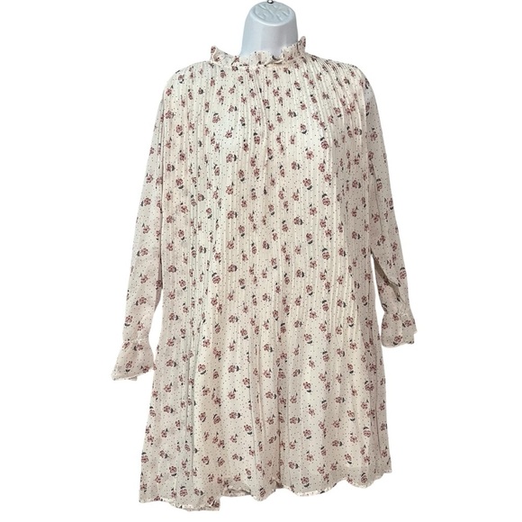 Carly Jean Los Angeles Dresses & Skirts - Carly Jean Los Angeles dress S small Ivory white floral High neck Pleated Womens